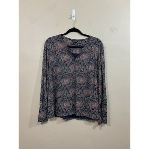 Lucky Brand Womens Paisley Print Popover Shirt Size Large Blue Pink Boho Hippie